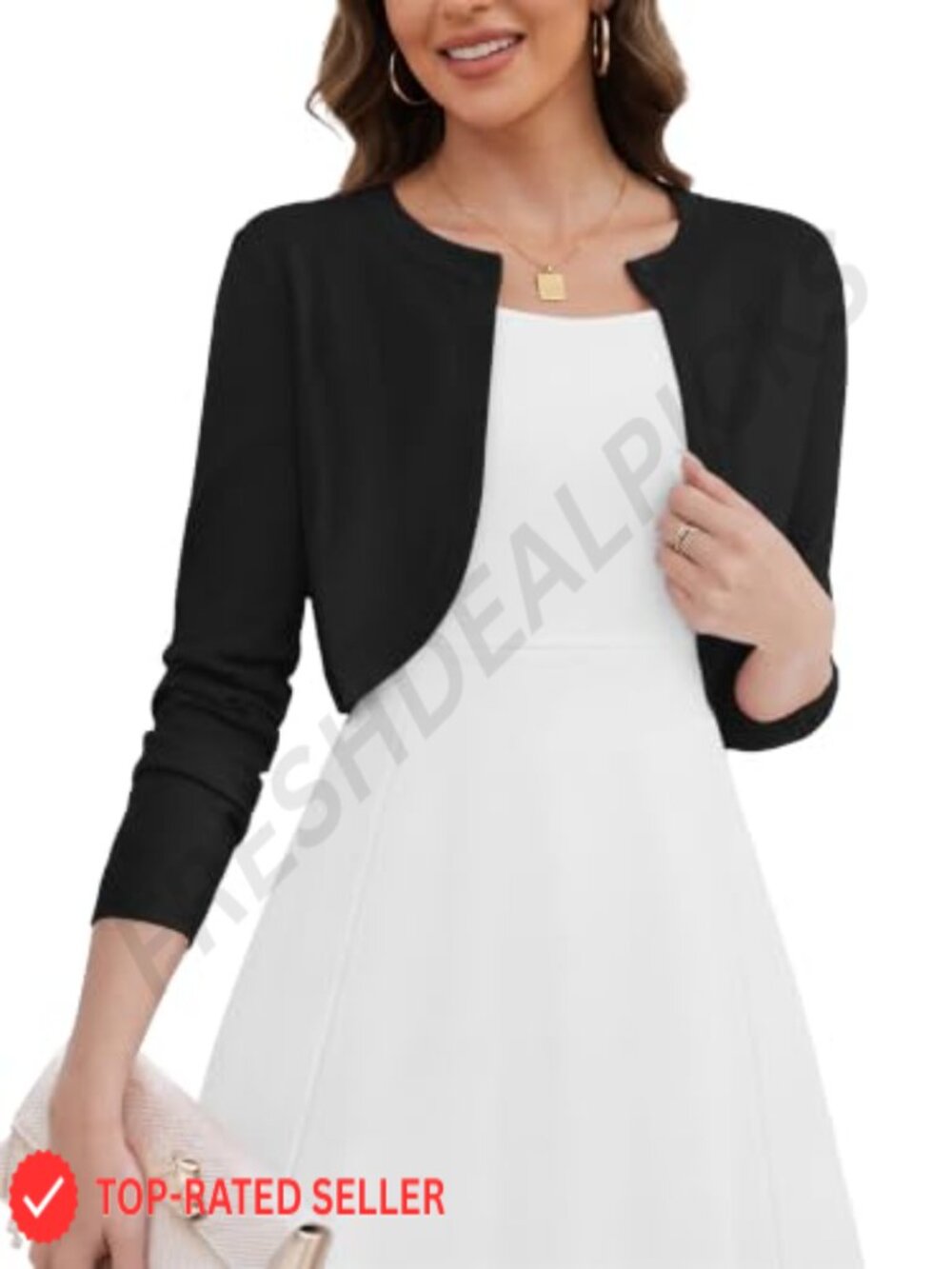 Cropped Long Sleeve Crew-Neck Button Bolero Shrug Cardigan Cover Up
